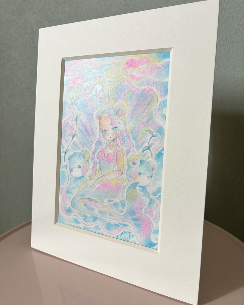 「A Little Bear Mermaid Princess」額付き原画 Original Artwork with Frame