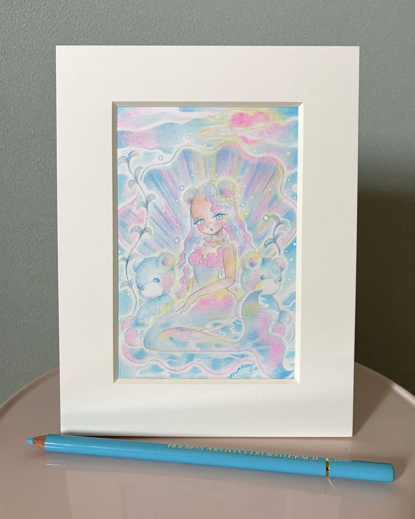 「A Little Bear Mermaid Princess」額付き原画 Original Artwork with Frame