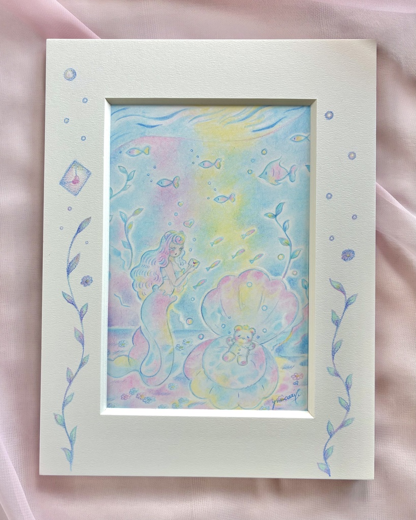 「Little Mermaid Romance」 額付き原画 Original Artwork with Frame