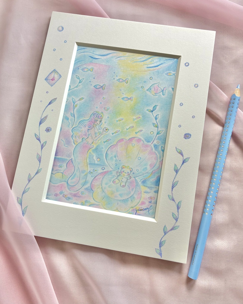 「Little Mermaid Romance」 額付き原画 Original Artwork with Frame