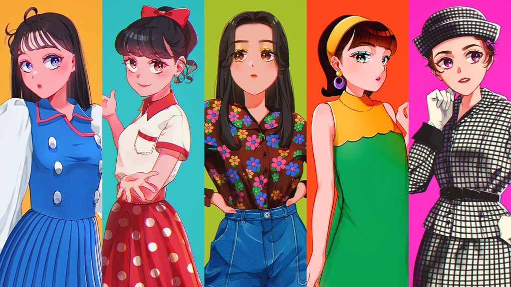 レトロ女子 ポストカード 5枚セット さんせーまーと Booth