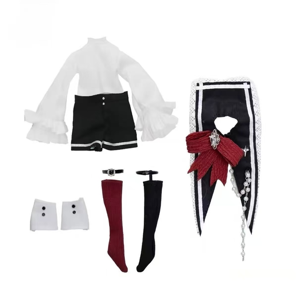 【即納】OB22・OB24 ドール服 ゴシック衣装セット|フリルブラウス・ショートパンツ・赤リボン