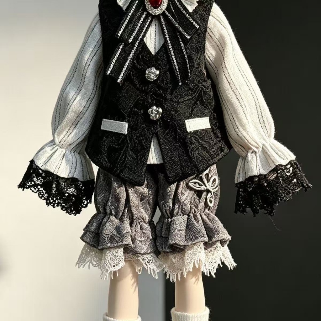 【即納】1/8 BJD ドール服 王子風衣装セット|ストライプブラウス・黒ベスト・かぼちゃパンツ