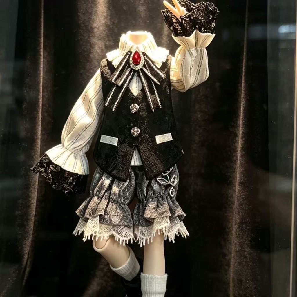 【即納】1/8 BJD ドール服 王子風衣装セット|ストライプブラウス・黒ベスト・かぼちゃパンツ