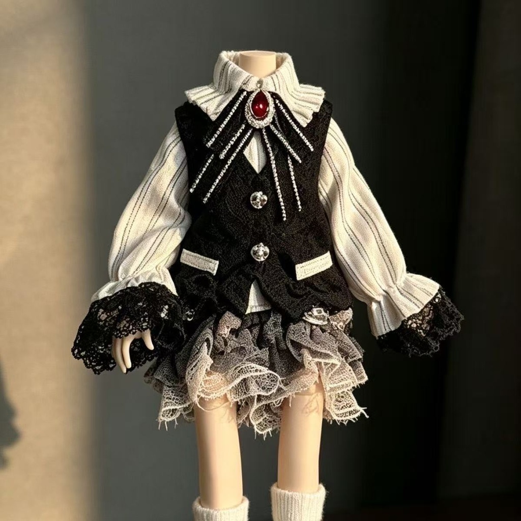 【即納】1/8 BJD ドール服 王子風衣装セット|ストライプブラウス・黒ベスト・かぼちゃパンツ