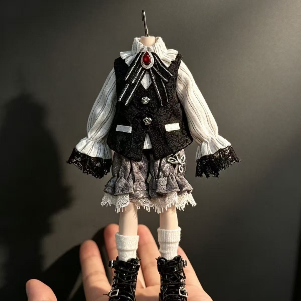 【即納】1/8 BJD ドール服 王子風衣装セット|ストライプブラウス・黒ベスト・かぼちゃパンツ