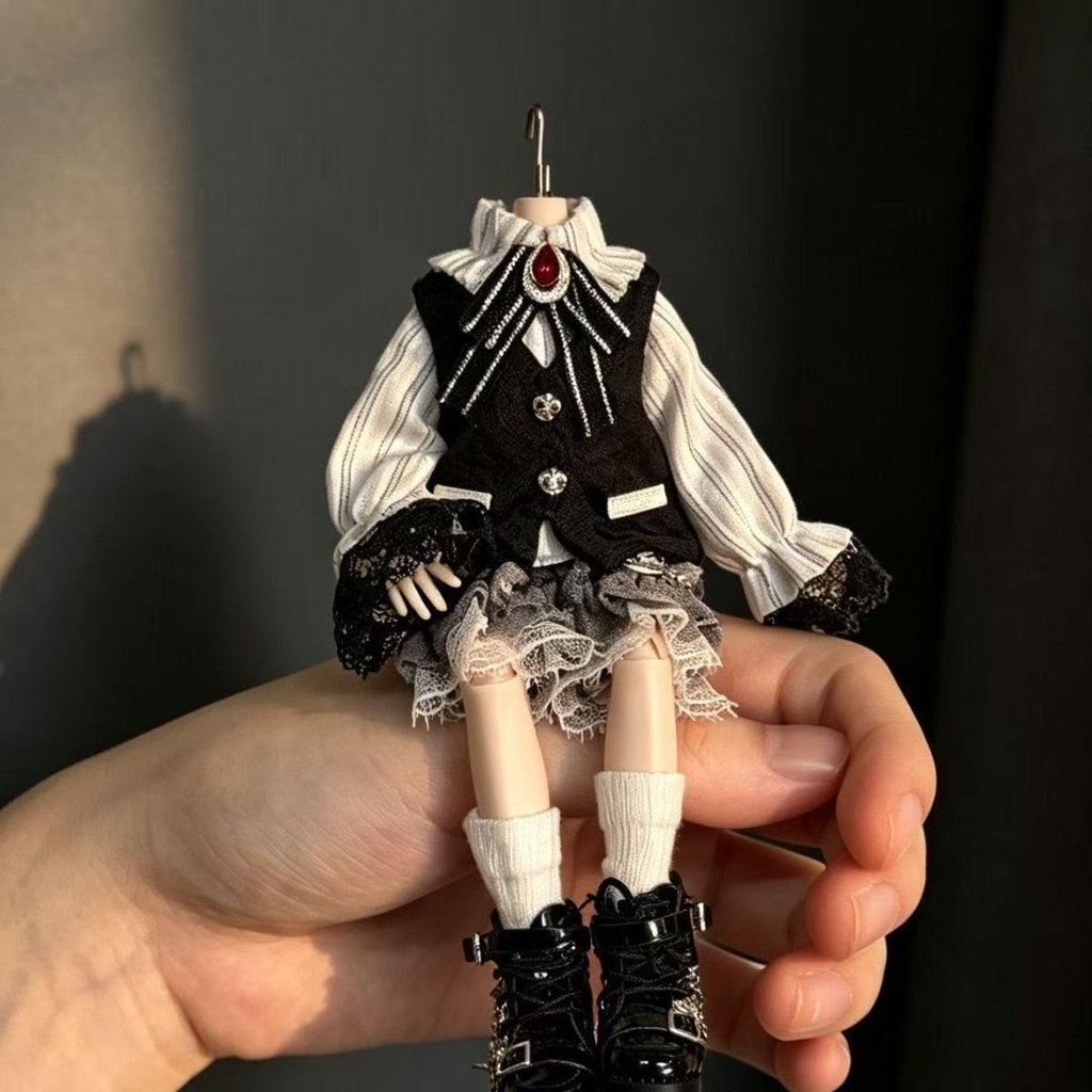 【即納】1/8 BJD ドール服 王子風衣装セット|ストライプブラウス・黒ベスト・かぼちゃパンツ