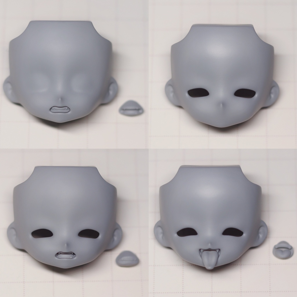 【受注販売】绿绿自制 タレ目ブランクフェイス・口パーツ2種付き｜OB11・GSC系カスタム用 顔パーツ