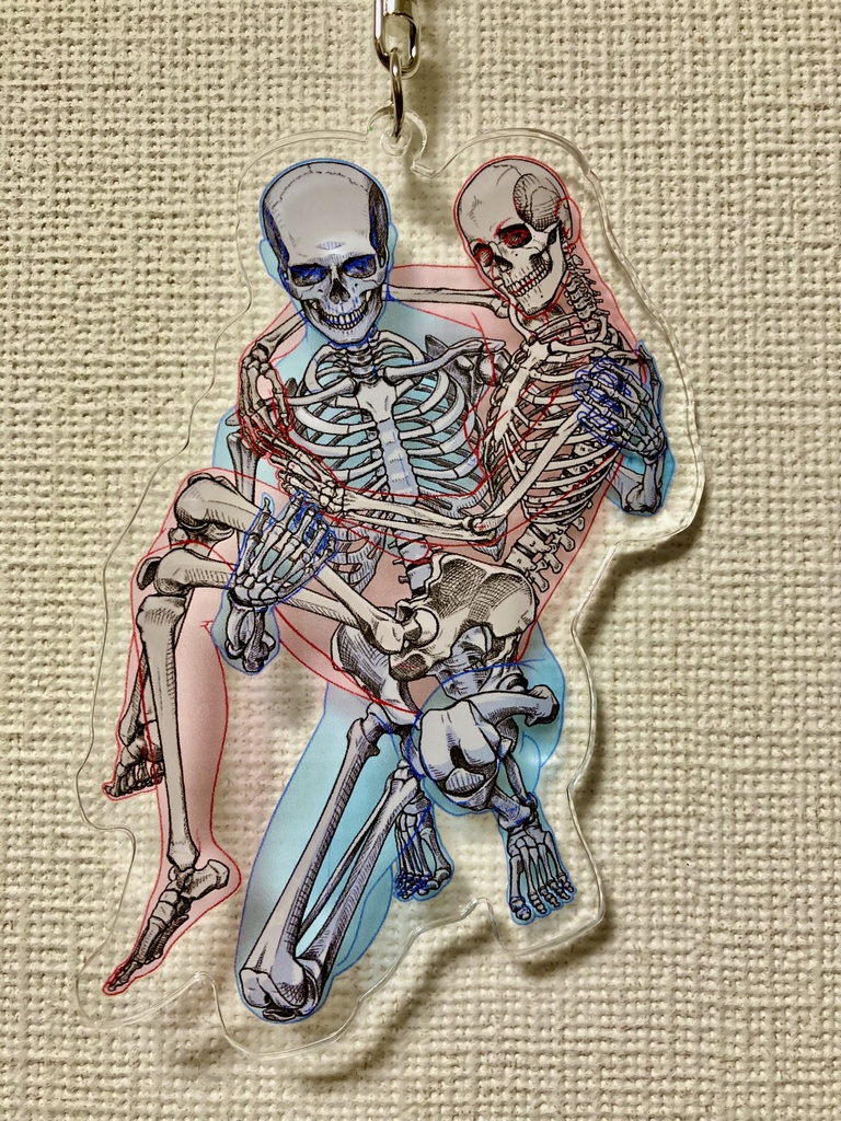 骨格アクリルキーホルダー(お姫様抱っこする男女の骨格)