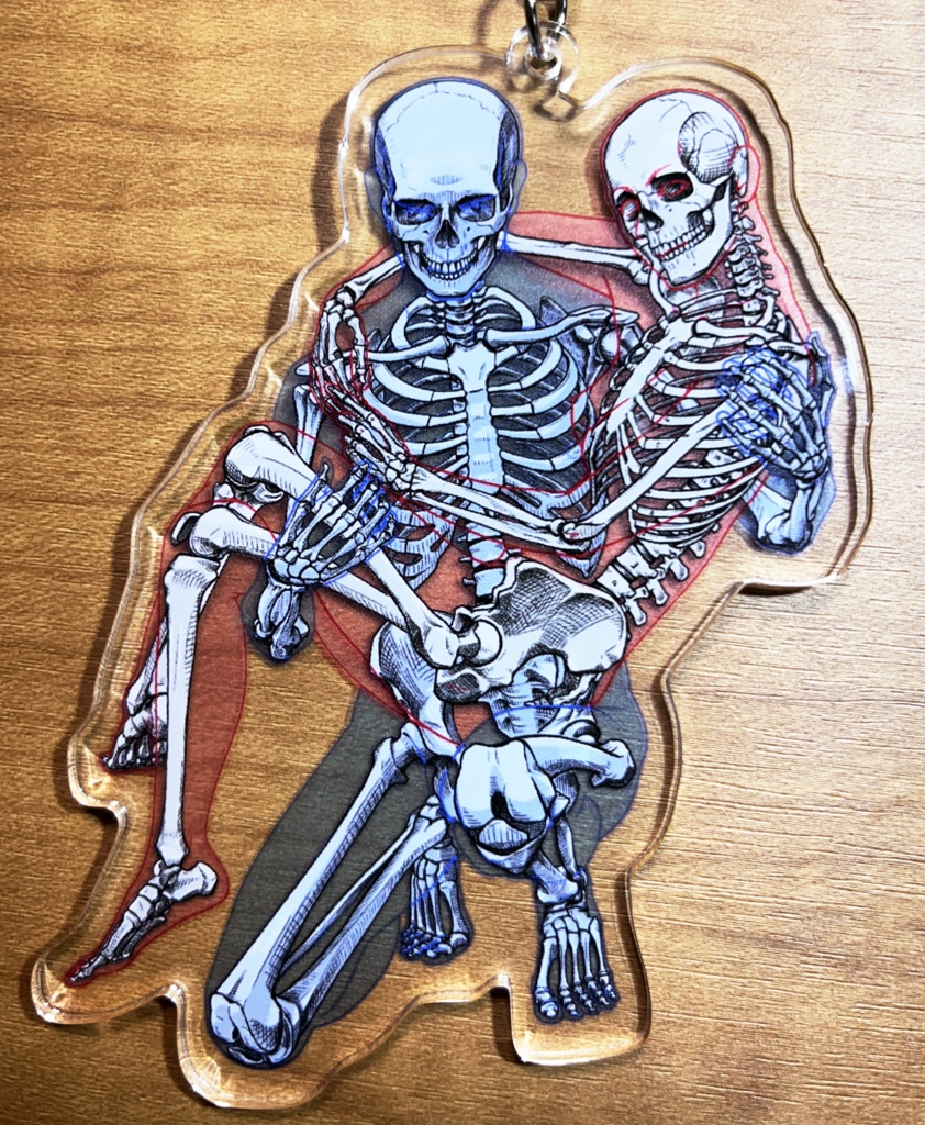 骨格アクリルキーホルダー（お姫様抱っこする男女の骨格）
