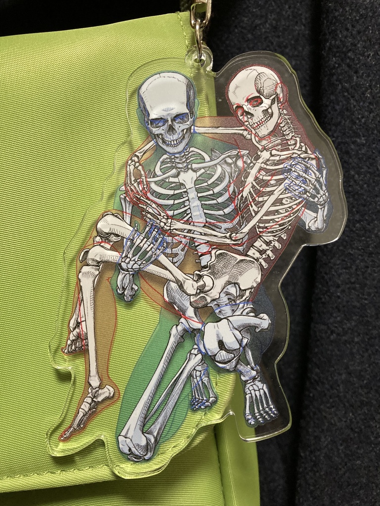骨格アクリルキーホルダー(お姫様抱っこする男女の骨格)