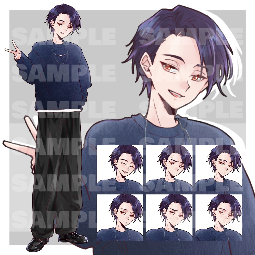【表情6種】黒髪 男の子