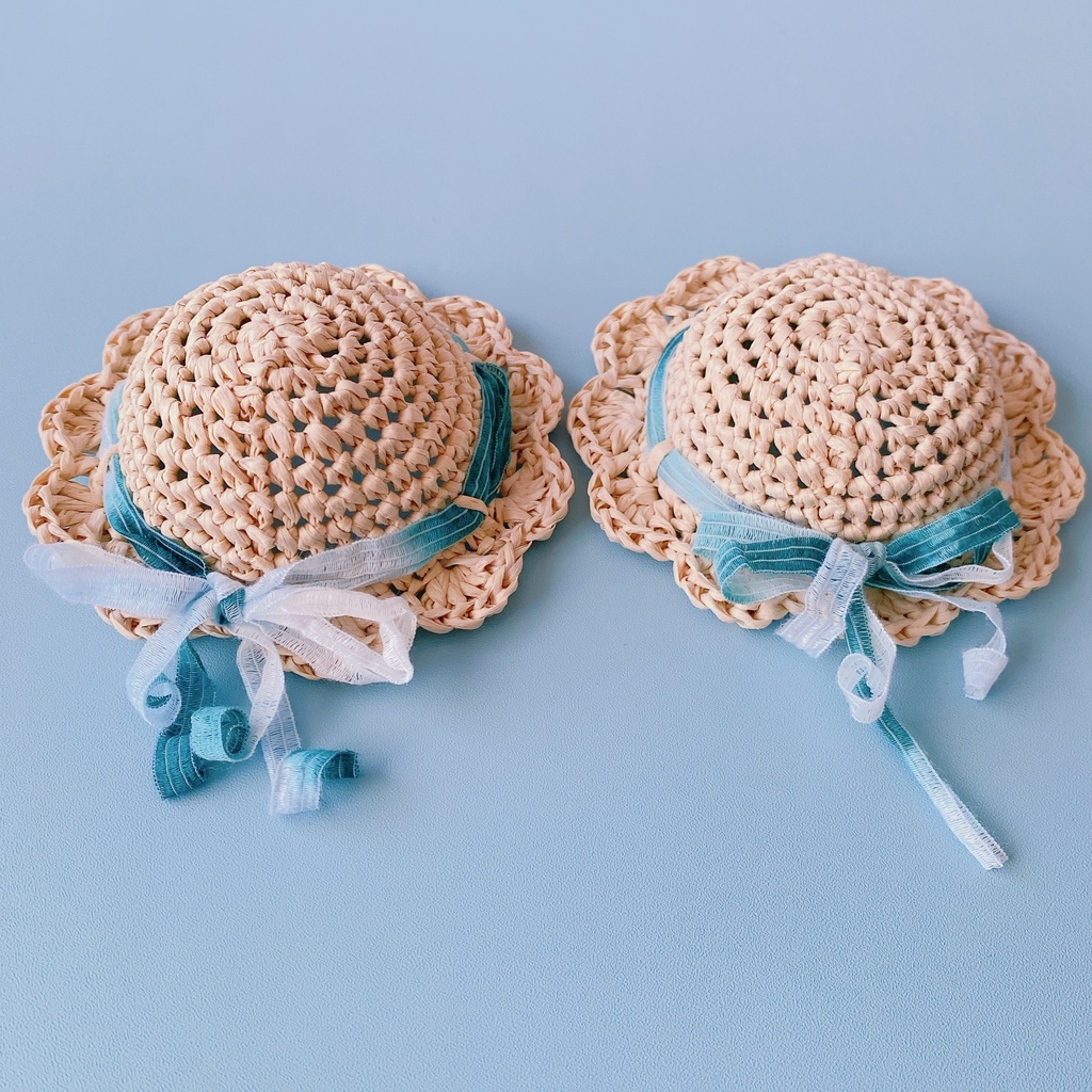 12cmぬい用 手編みフラワー麦わら帽子