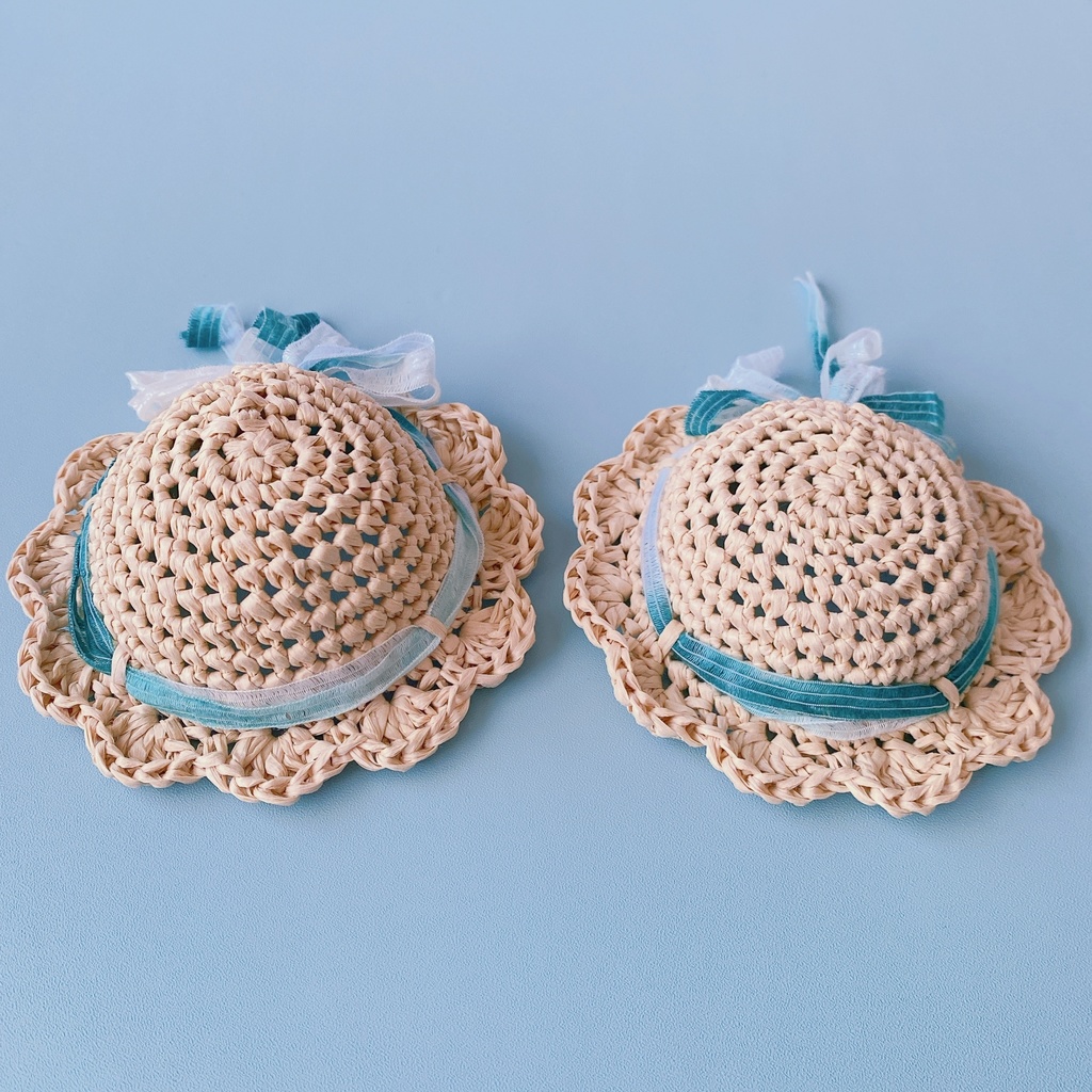 12cmぬい用 手編みフラワー麦わら帽子