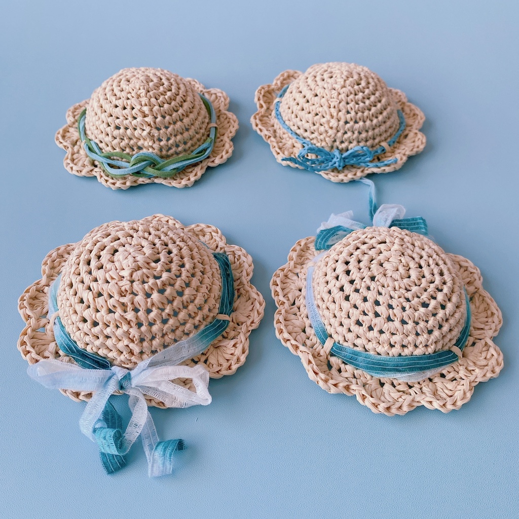 12cmぬい用 手編みフラワー麦わら帽子