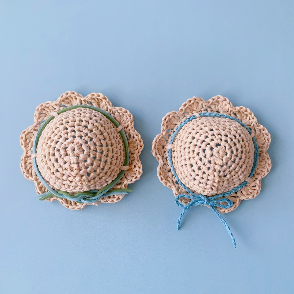 12cmぬい用 手編みフラワー麦わら帽子