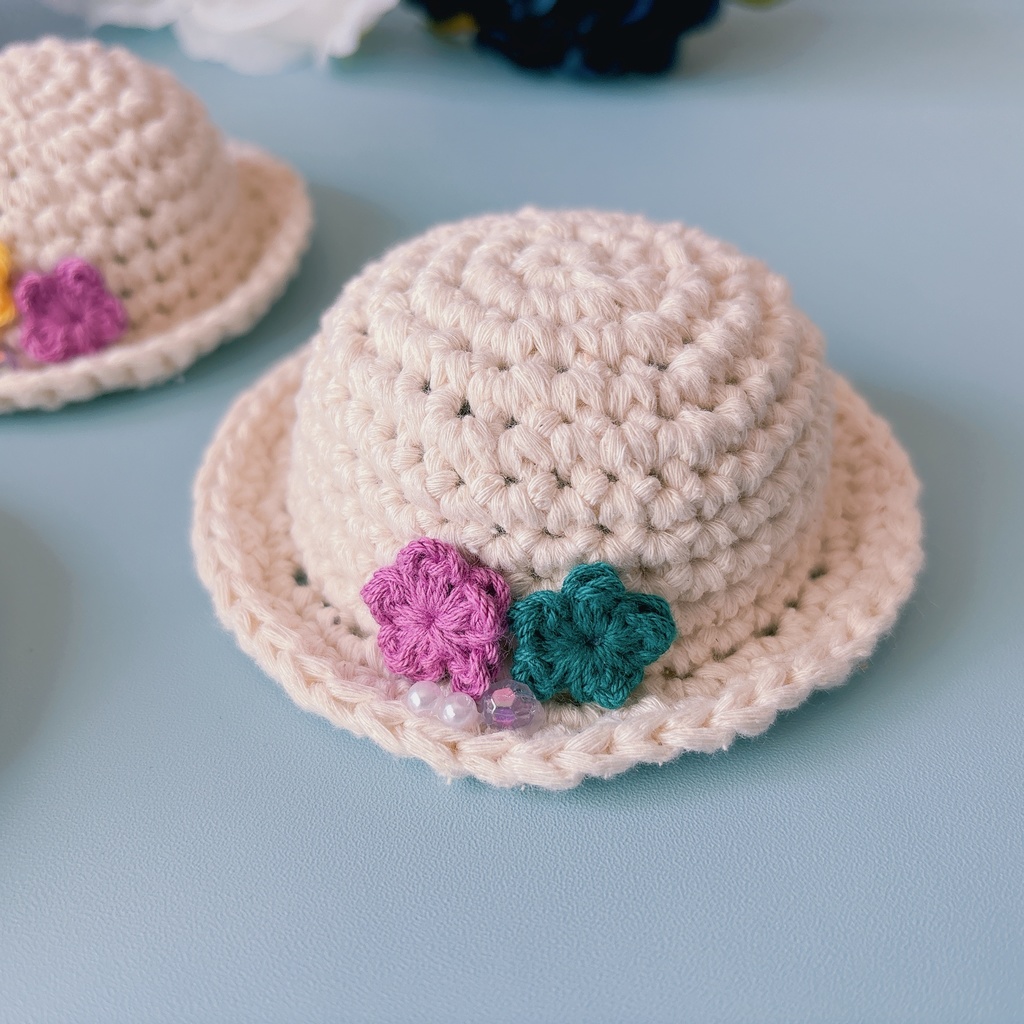 12cmぬい用 手編みナチュラルコットン帽子