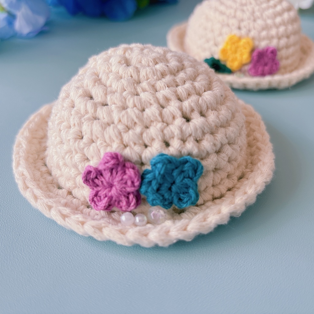 12cmぬい用 手編みナチュラルコットン帽子