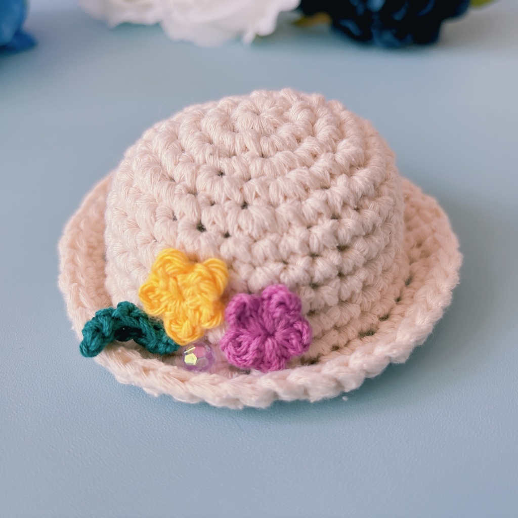 12cmぬい用 手編みナチュラルコットン帽子