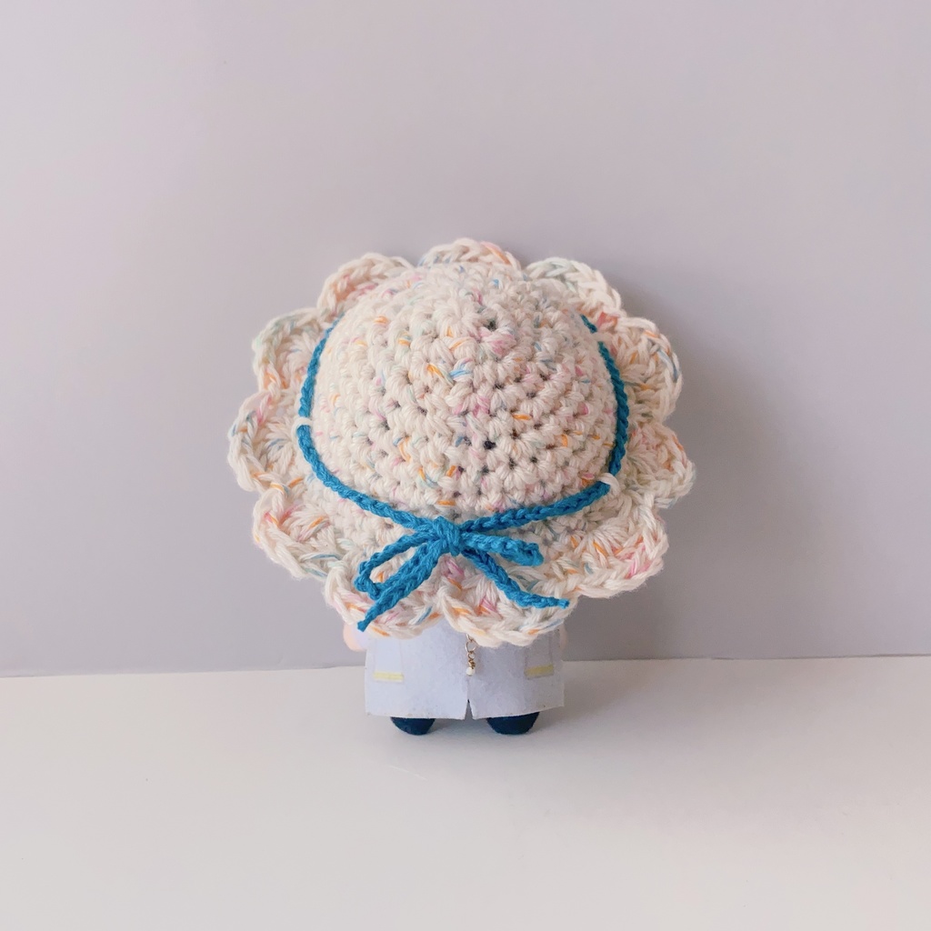 12cmぬい用 手編みフラワーコットン帽子 青 2025