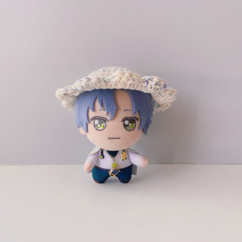 12cmぬい用 手編みフラワーコットン帽子 青 2025