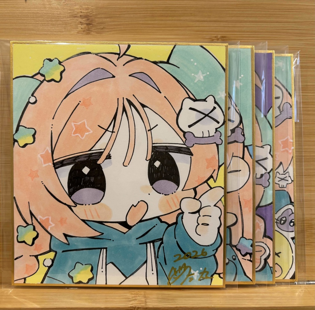 のた丸　直筆色紙　【絵柄：ゆびさし】