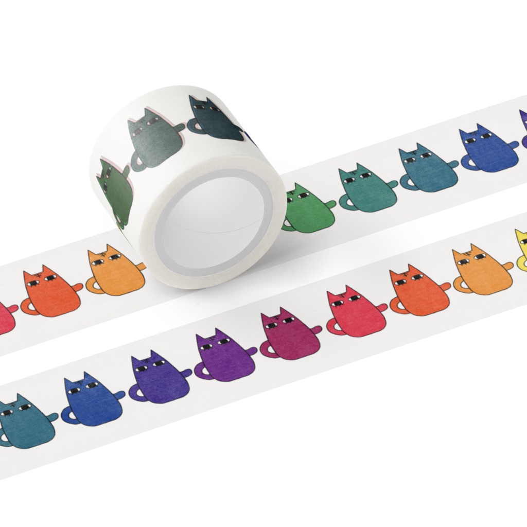 12色のしたまつげねこマスキングテープ