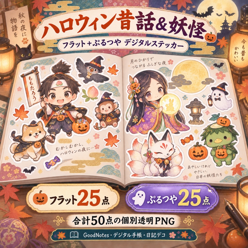 ハロウィン昔話&妖怪|フラット+ぷるつや デジタルステッカー