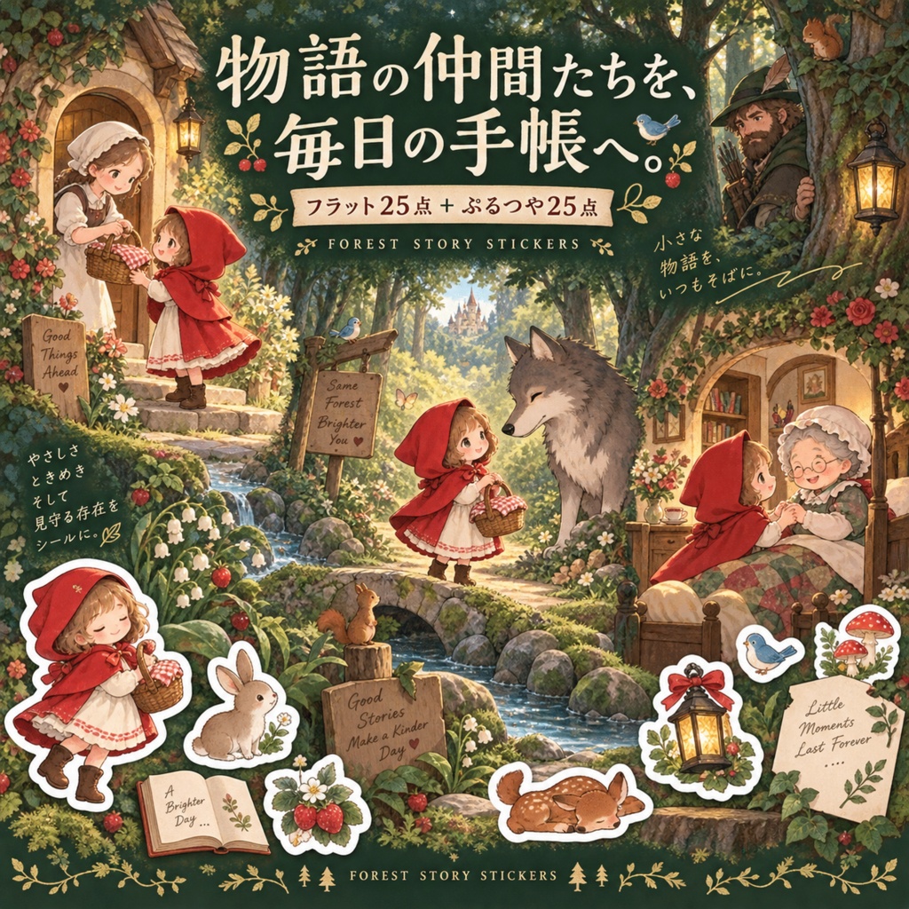 赤ずきんの森歩き|フラット+ぷるつや デジタルステッカー
