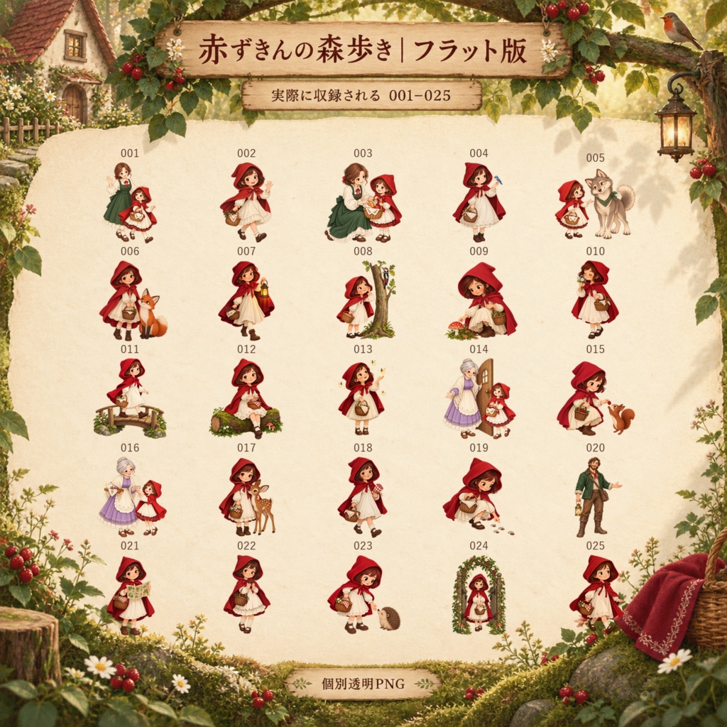 赤ずきんの森歩き|フラット+ぷるつや デジタルステッカー