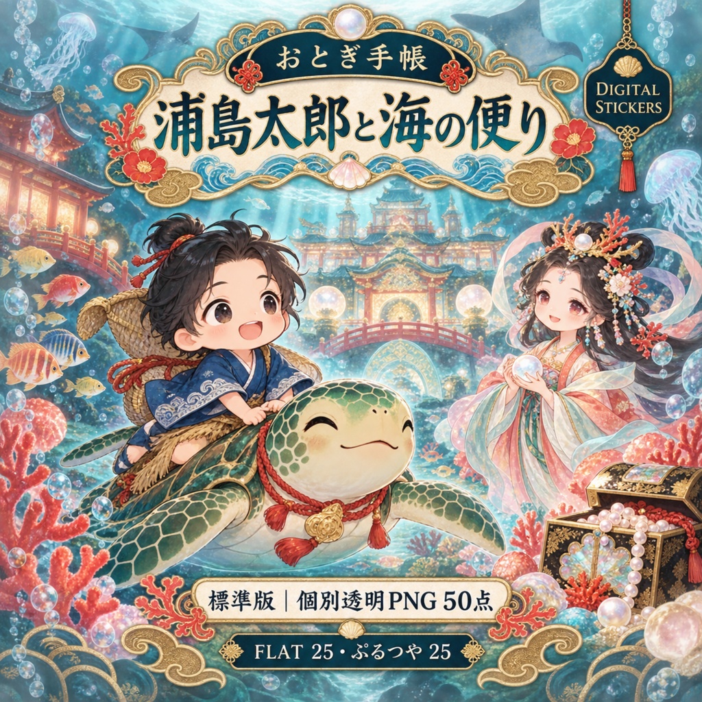 浦島太郎と海の便り｜フラット＋ぷるつや デジタルステッカー