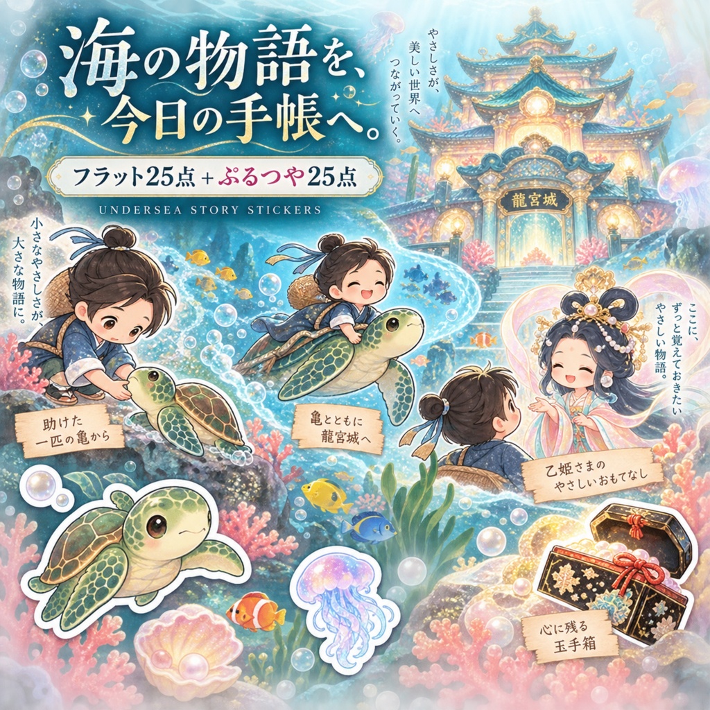 浦島太郎と海の便り|フラット+ぷるつや デジタルステッカー