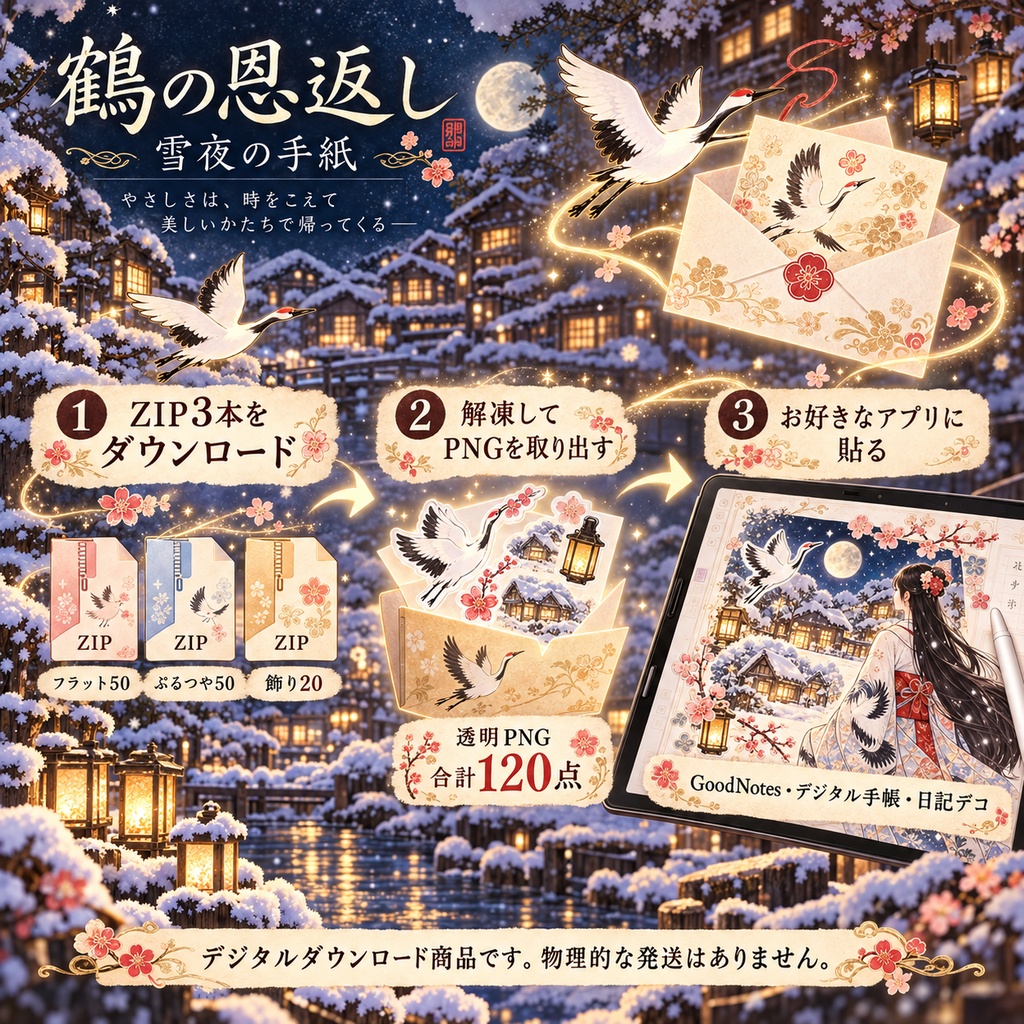 鶴の恩返し|雪夜の手紙|上位版デジタルステッカー