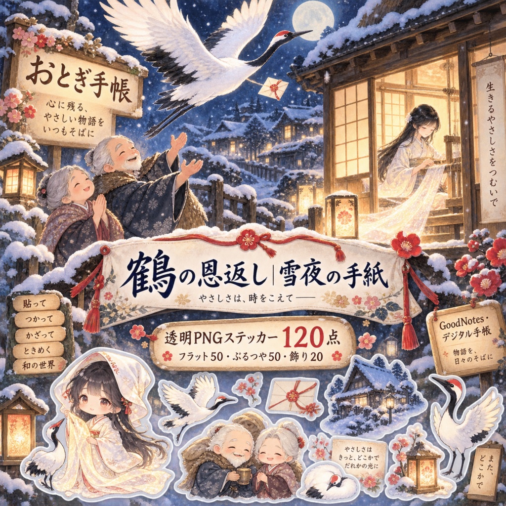 鶴の恩返し｜雪夜の手紙｜上位版デジタルステッカー