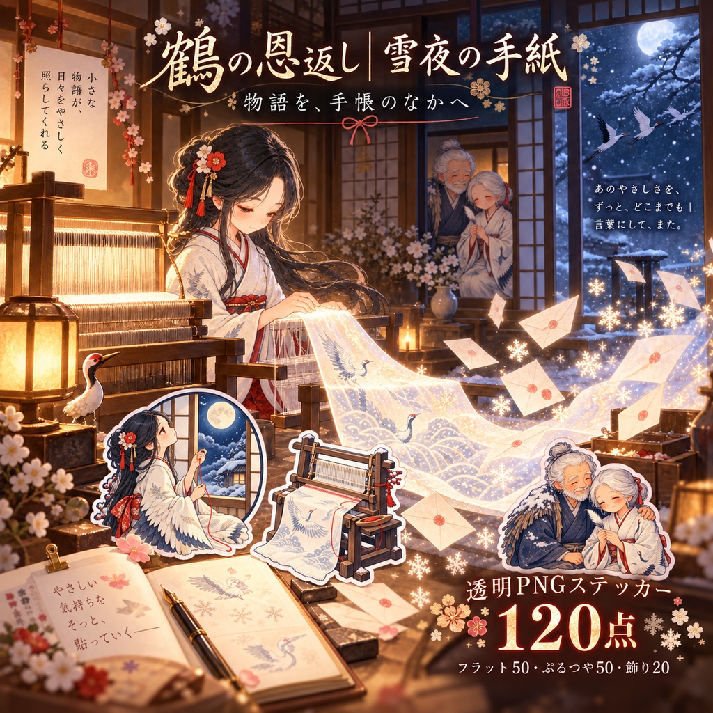 鶴の恩返し|雪夜の手紙|上位版デジタルステッカー