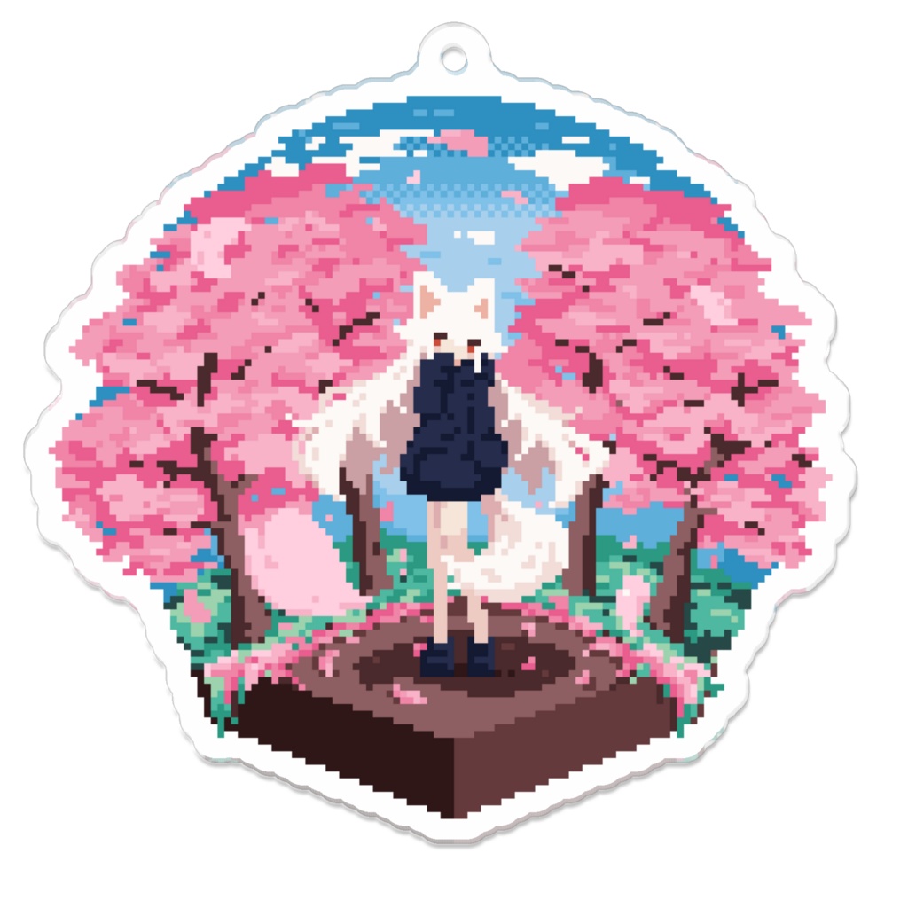 【オリジナル】ドット絵アクリルキーホルダー　狐っ子＆桜