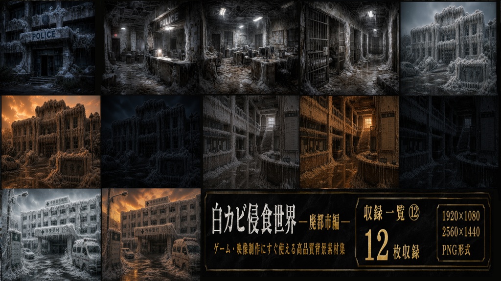 白カビ浸食世界 廃都市編|高品質背景素材集【176枚収録】