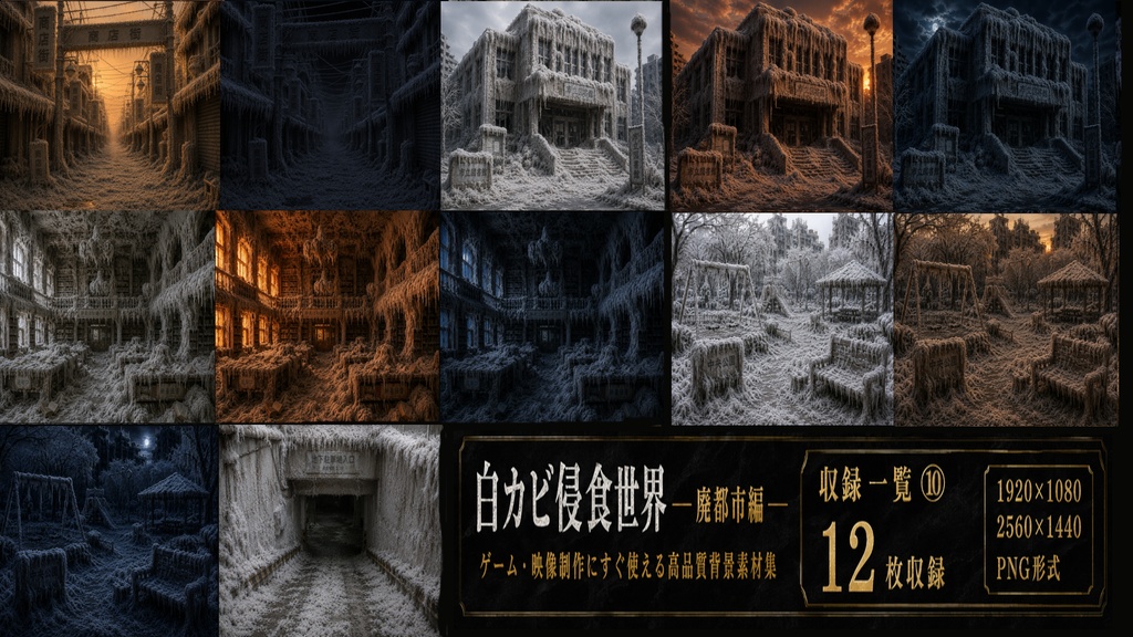 白カビ浸食世界 廃都市編|高品質背景素材集【176枚収録】