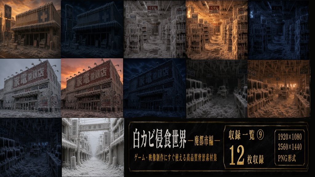 白カビ浸食世界 廃都市編|高品質背景素材集【176枚収録】
