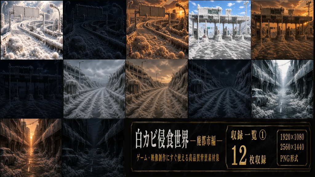 白カビ浸食世界 廃都市編|高品質背景素材集【176枚収録】