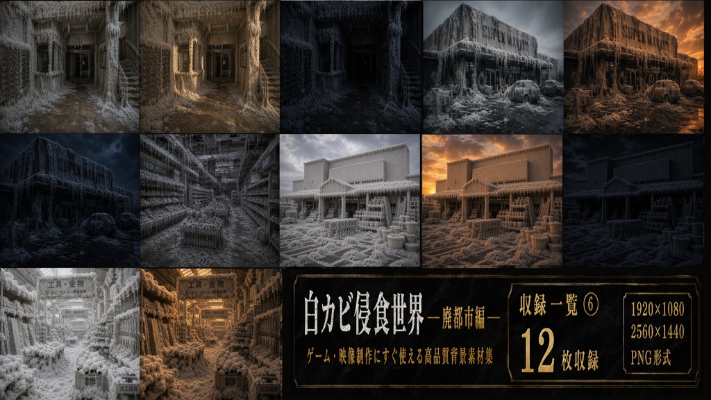 白カビ浸食世界 廃都市編|高品質背景素材集【176枚収録】