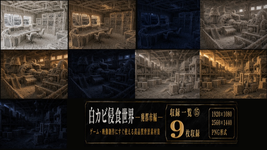 白カビ浸食世界 廃都市編|高品質背景素材集【176枚収録】