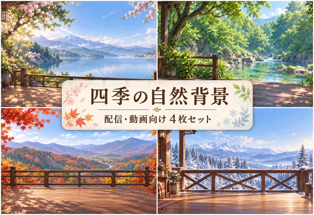 【春夏秋冬4枚セット】自然の景色 配信背景素材｜VTuber・雑談配信・動画向け