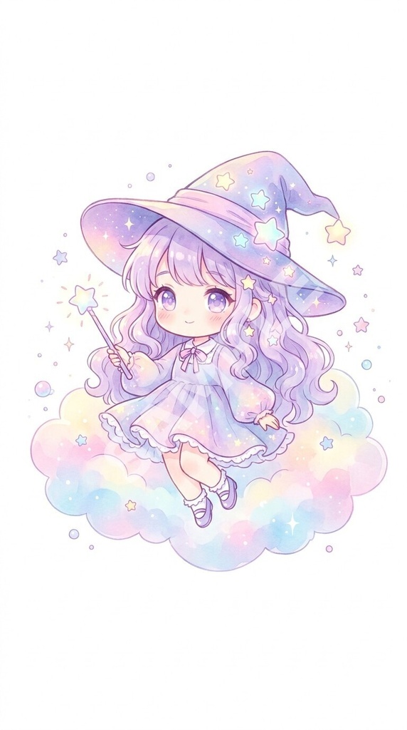 【スマホ壁紙】パステルちび魔法少女「ミルラ」高画質壁紙素材
