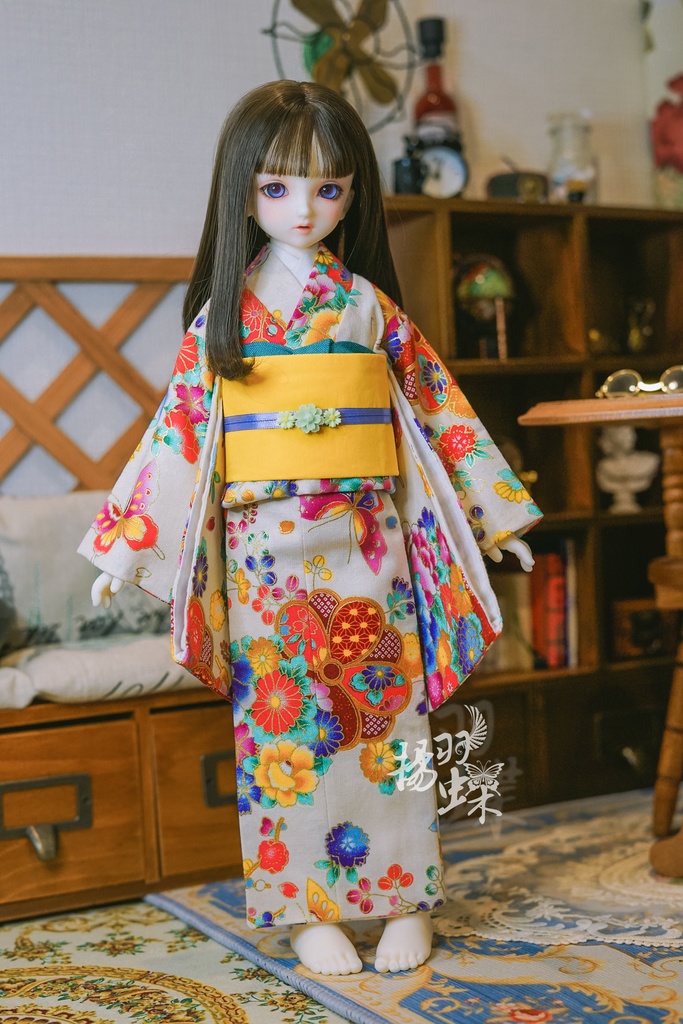 【完売・展示】1/4ドール用着物+袴セット 菊に蝶