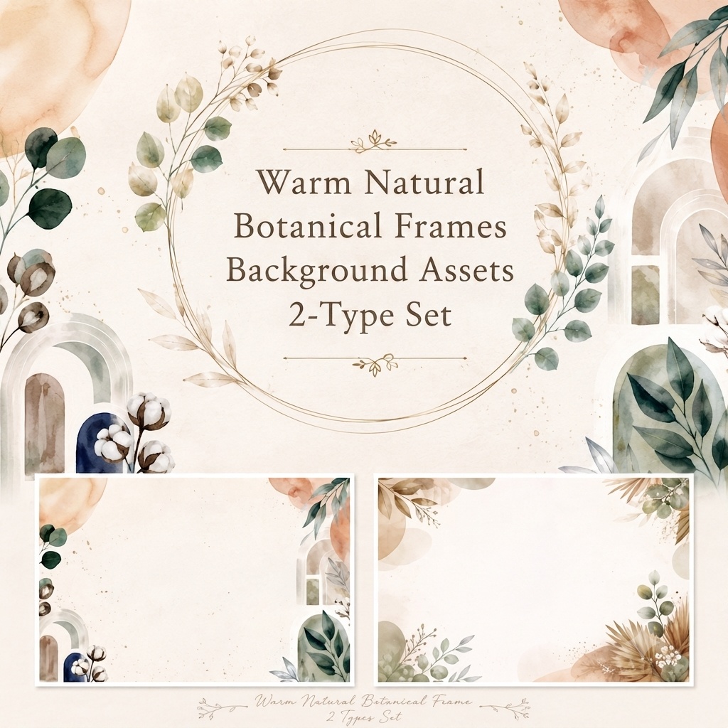 Warm Natural Botanical Frame Background Material Set of 2 Types/ウォームナチュラルボタニカルフレーム背景素材2種セット