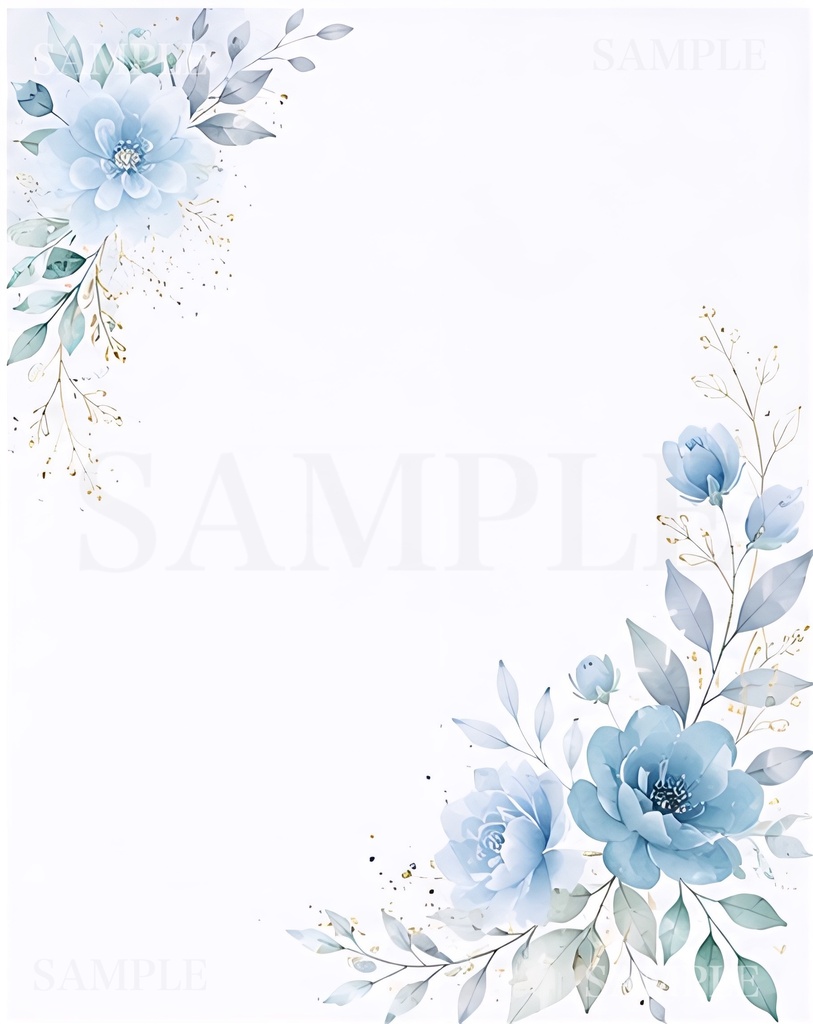  ブルーフラワーフレーム素材 JPEG・PNG （背景透過）各1点