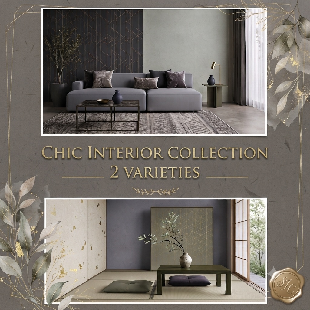 シックなインテリア背景素材セット｜JPEG 2点／Chic interior background material set | JPEG 2 items