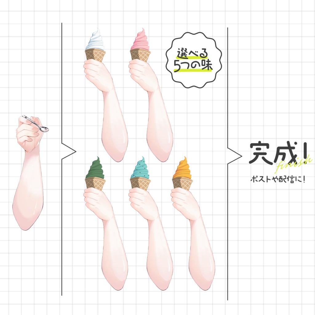 〖手の素材〗ソフトクリームを食べる手🍦〖VTuberAssets〗