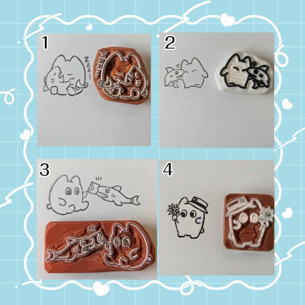 消しゴムはんこ イラストレーターさんオリキャラ 徒歩ねことフープくん